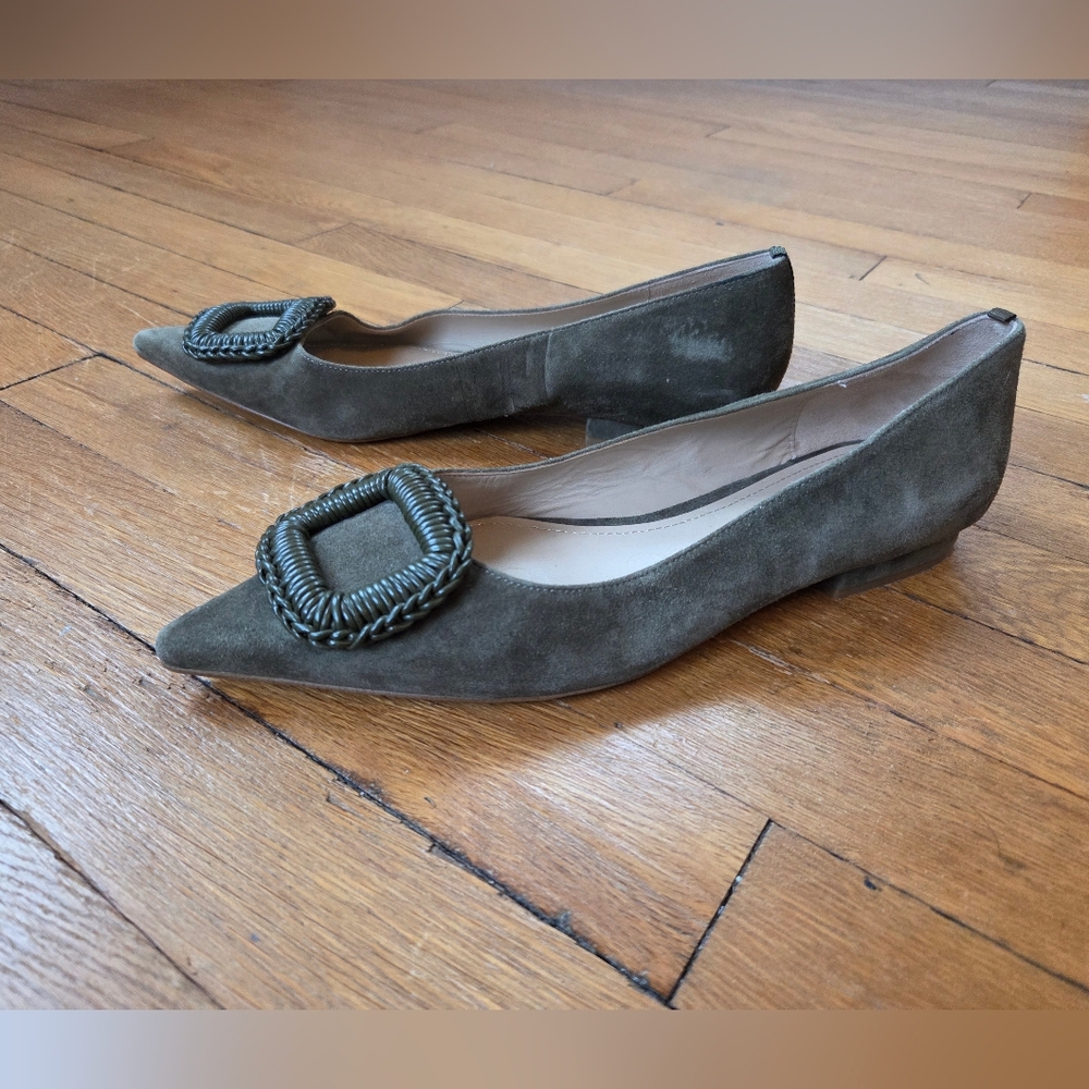 Boden Olive Green Flats with Buckle Detail